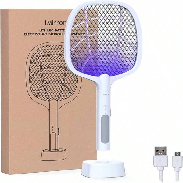 Handheld Exterminator Swat With LED Light, 2 In 1 Rechargeable Electric Fly Swat, Mosquito Swat For Indoor And Outdoor Use, For Home, Bedroom, Kitchen, Patio