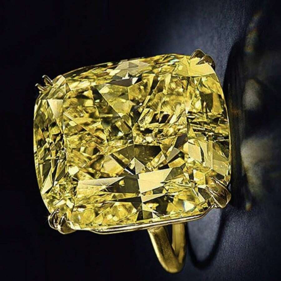 1 件奢华女士永恒戒指，14k 镀金光环设计，镶嵌闪亮黄色方晶锆石，适合女性订婚和日常时尚珠宝 - 金色 - 查看 1