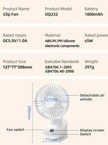 ViSSKO Ventilador de Clipe USB com Cabeça Ajustável 360°, 5 Configurações de Velocidade e Brisa Natural - Base de Aperto Forte, Perfeito para Dormitório, Escritório, Essenciais de Estudante