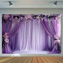 1 件多用途紫色花卉背景窗帘 - 适用于照相亭、生日、周年纪念日等 - 耐用涤纶面料，适合室内/室外使用 - 1個 - 查看 5