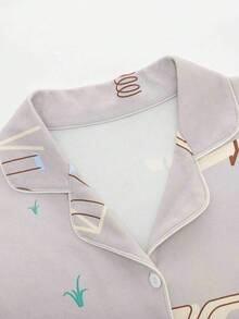 2 件套女士开衫睡衣套装、长袖衬衫和长裤睡衣，适合春秋季的亲肤家居服 - 淺灰紫 - 查看 5