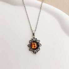 1pc Vintage Stainless Steel Chain Necklace With 26pcs Flame Shaped Letter Pendant