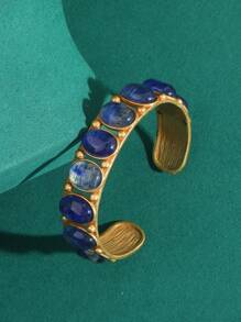 1 pulseira de resina oval com ombré azul turquesa, estilo vintage, banhada a cobre, ouro 18K, joias femininas