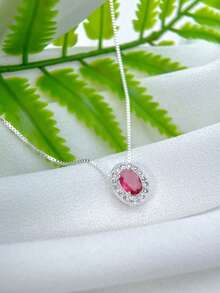 WOMEN'S NECKLACE IN OVEAL MICRO-ZIRCONIA PLATED IN 18K GOLD SILVER. - Hot Pink - View 6