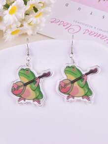 1 Pair Cartoon Anthropomorphic Guitar Raccoon & Frog Animal Band Design Earrings, Party Jewelry Decoration For Women