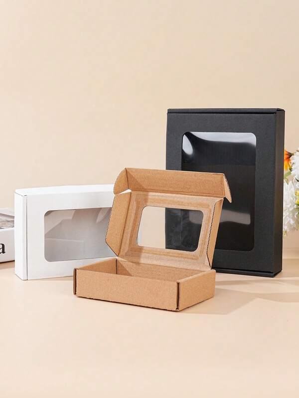 12pcs White Window Paper Boxes, Transparent Window Courier Packaging Boxes, Gift Boxes, Corrugated Cardboard Boxes, Shipping Boxes, Packing Boxes, Aircraft Boxes