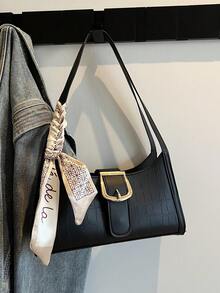 1 Stück Krokodil-geprägter Riemen Dekor, minimalistisch modische Baguette Tasche mit Schultergurt und Schal