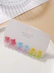6 Pairs Fashion Resin Pentagonal Star, Heart, Teddy Bear Element Stud Earrings Set, Suitable For Women's Daily Wear, Music Concerts, Gatherings, Party Outfits, Gifts