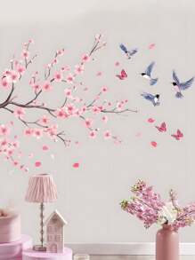 1pc Wall Stickers Tree Branch Bird Cherry Blossom Stickers 23.6*11.8 Inches Waterproof Dustproof PVC Stickers Materials Removable Wear-Resistant Self-Adhesive Easy-To-Tear Stickers Suitable For Wall Decoration Bedroom Living Room Home Decoration Self-Adhesive Wall Stickers Home Decoration Make Your Life A New Look Holiday Decoration Stickers Birthday Graduation Gifts