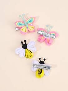 4pcs Cute Bee Butterfly Hair Clips For Girls Colorful Butterfly Bee Grosgrain Ribbon Bow Alligator Clips Cute Butterfly Bee Insect Barrettes Unique Vacation Hairpins Teens Hair Accessories