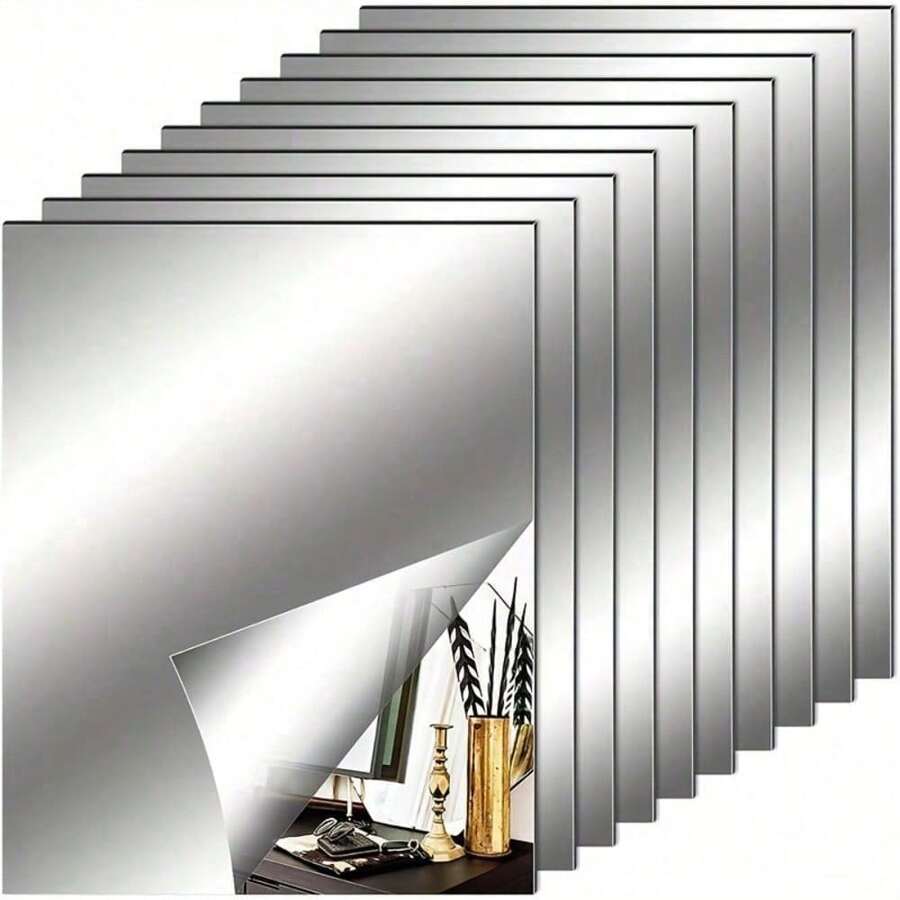 10 片自粘柔性镜面亚克力墙贴，自粘装饰塑料镜子瓷砖非玻璃镜面贴纸，适用于餐桌中心装饰婚礼，家居背景墙衣柜储物柜装饰矩形镜子装饰托盘，化妆，便宜，房间装饰，梳妆台，旅行，卧室，化妆配件，镜子，梳妆镜 - 彩色 - 查看 1