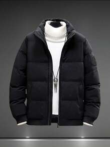 Men's Stand Collar Windbreaker Jacket, Thick Casual Slim Fit Outerwear,Fleece,Winter