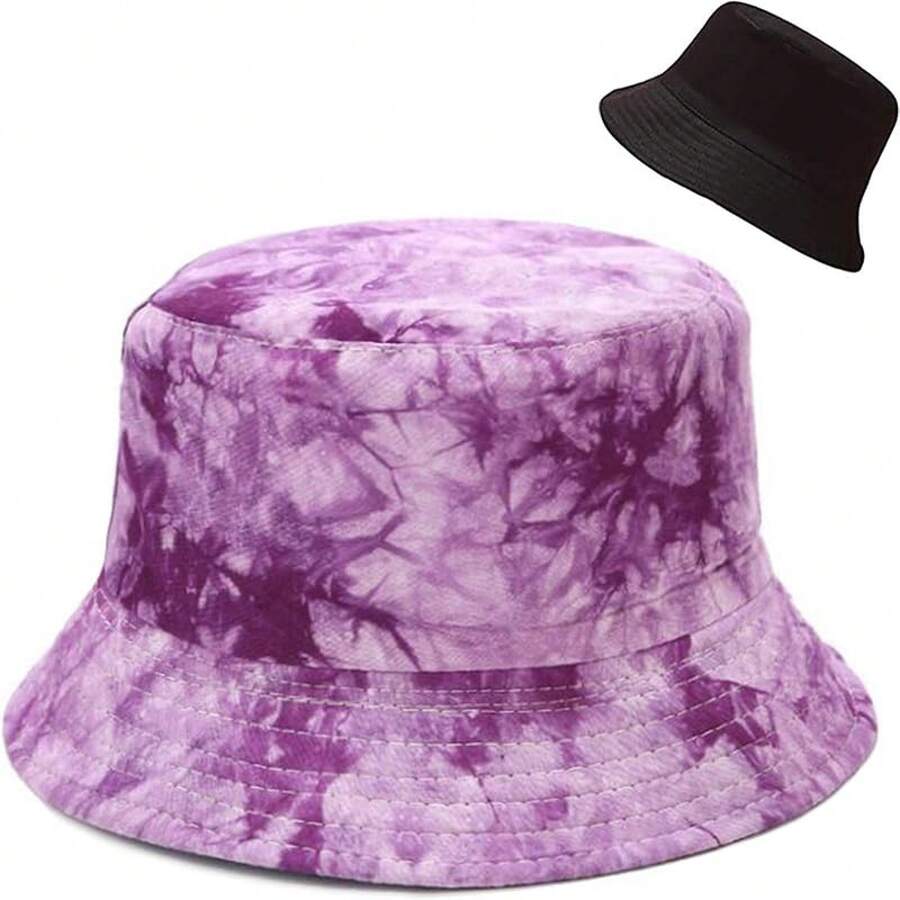 Reversible Bucket Hat For Women, Cute Beach Fisherman Style - Tie Dye Purple - View 1