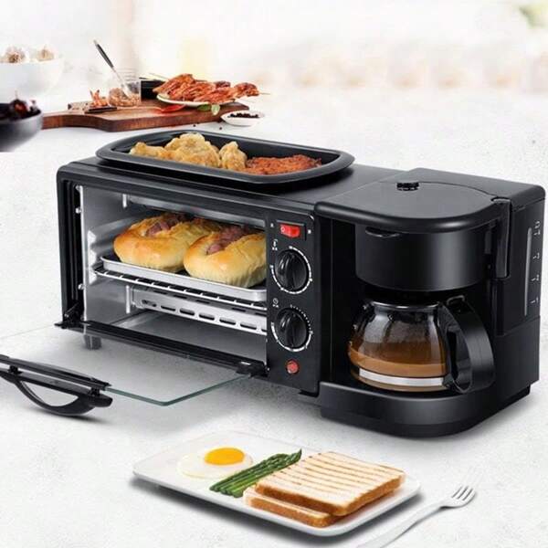 Don Feliz Máquina de desayuno 3 en 1; estación de desayuno todo en 1; máquina de desayuno versátil; combinación de cafetera, horno y sartén; prepara el desayuno en casa, bar, restaurante, oficina