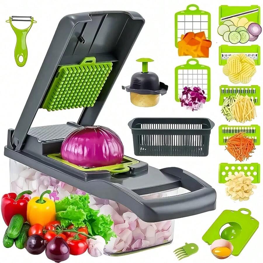 16 In 1 Professional Slicer Cutter: Cuts, Grates And Chops In Seconds Rustproof And Safe Stainless Steel - Verde - Ver 1