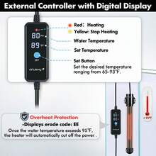 Calentador sumergible para acuario FUCHENGJSOrlushy de 300W, con termostato digital externo ajustable, protección contra sobrecalentamiento y termómetro, para acuarios de agua dulce y salada de 40 a 60 galones