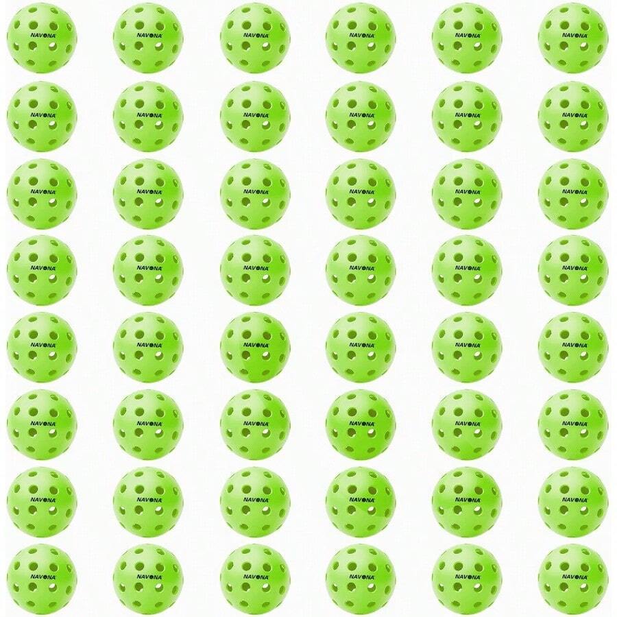 Juego de 48 pelotas de pickleball para exteriores de la marca Navona, que cumplen perfectamente con los requisitos oficiales de la USAPA, con 40 orificios, balanceadas, de alto rebote y vuelo preciso, duraderas para usar en exteriores - Verde - Ver 1