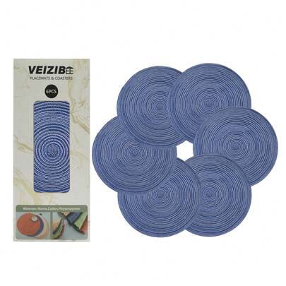 Juego de 6 manteles individuales trenzados de 38 cm, lavables, antideslizantes, redondos, para mesa de cocina, comedor, estilo europeo, para interiores, redondos, de tela tejida a mano.