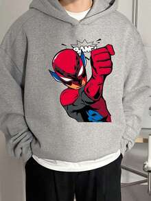 Tween Boy Cartoon Print Warm Sweatshirt - Grey - View 7