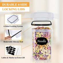 Storage Containers 28 Set, Storage Box Kitchen Organizer, Airtight Plastic Storage Container With Lid, Storage Container For Cereal Flour Coffee Beans Cornflakes Storage, 2L 1.4L 0.8L 0.32L 0.06L - Black - View 4