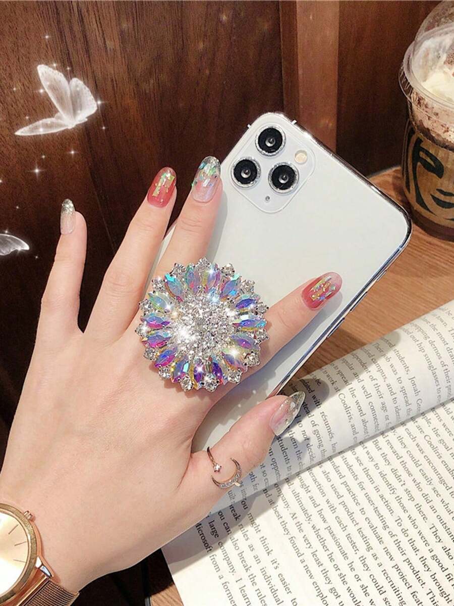 1pc Bling Rhinestone Retractable Phone Stand, Telescopic Phone Holder, Desktop Mobile Phone Bracket Compatible With IPhone, Android Phone, Gift For Birthday, Family, Friends Push-Pull Phone Grip, Phone Accessories - Multicolor - View 1