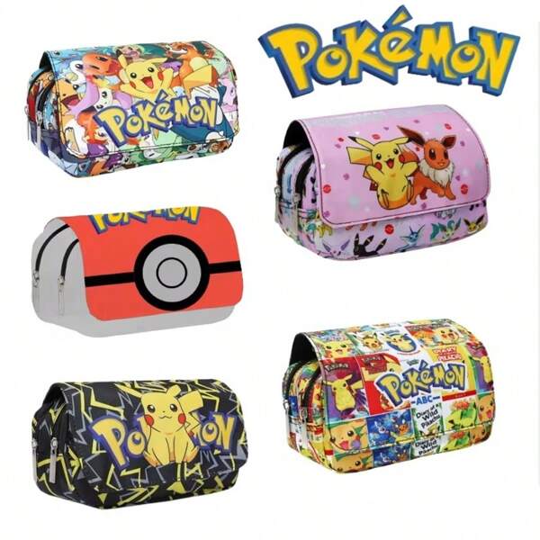 pokemon Pokemon Cartoon Large Capacity Pencil Case Pikachu Pen Bag Fully Printed Flap Stationery Box Cute Anime Bags Students Supply