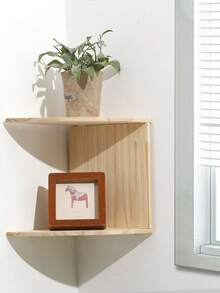 1pc Wooden Corner Wall Shelf, Floating Display Rack, Rustic Style Wall Mounted Storage Shelf, Suitable For Displaying Plants, Decor, Books, Great For Living Room, Bedroom, Fits Boho Decor - Multicolor - View 11