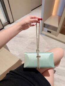 女士时尚水钻缎面盒状手拿包，适合晚会、庆典、派对、圣诞舞会、手提 - 薄荷綠 - 查看 2