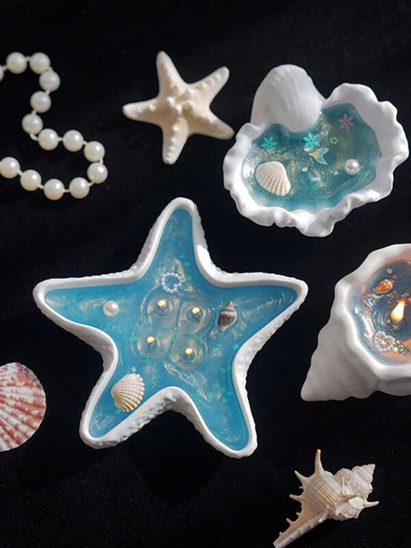 1 pieza Vela con aroma a estrella de mar de la serie marina hecha a mano, adecuada para cena, fiesta/evento, celebración de festivales, ceremonia religiosa, relajación/meditación, decoración, iluminación de ambiente, base reutilizable