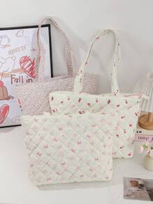 1 Pieza Bolso de tote acolchado con diseño floral, de gran capacidad, con correa de hombro, bolso de tote acolchado, bolso de tote de correa corta, bolsa escolar, bolso de hombro acolchado a cuadros, bolso de tote, diseñador para mujeres y niñas, bolso de mano acolchado y abultado, bolsos esenciales de viaje para mujeres, bolso de viaje indispensable, accesorios de bolso adecuados para ir al trabajo, la escuela y viajar