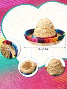2/1pc Mexican Style Mini Party Hats - Colorful Imitation Straw Sombreros With Intricate Patterns, Machine Decor For Wine Bottles, Small Pets, Party Table & Festive Celebrations, Mexican Party Decorations, Wine Bottle Decor, Vibrant Pattern Design, Woven Texture Finish, Durable Material, Event Planners