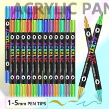 Dual Tip Dual Colors Acrylic Paint Markers, Double Head Dual Brush Double Colors Acrylic Paint Pens For Rock Painting, Canvas, Wood, Ceramic, Glass, Stone, Fabric, Crafts & Art Supplies School Supplies,Back To School