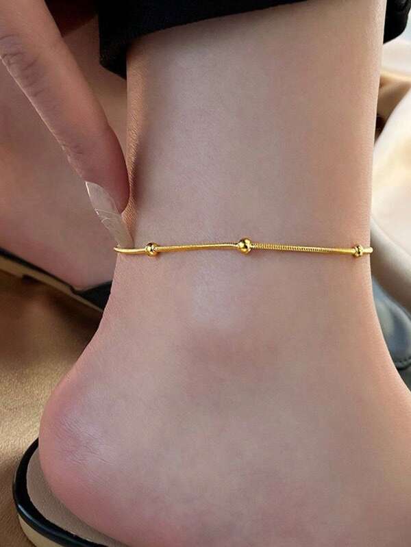 1-2pcs Simple European And American Style G23 Stainless Steel Round Snake Chain Anklet, Suitable For Women And Men Couples To Wear For Daily Holiday Gatherings