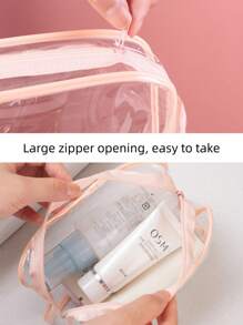 1 pieza Bolsa de cosméticos portátil de PVC, bolsa de aseo transparente, organizador de viaje para niñas, impermeable, almacenamiento, baño, almacenamiento de pañales (color/estilo aleatorio)