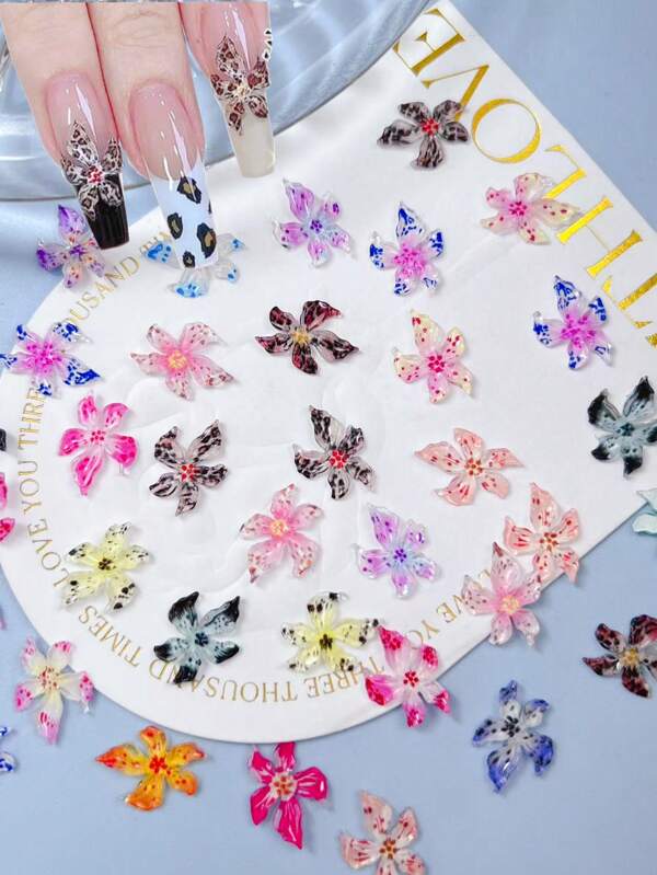 10PCS Flower Nail Art Charms 3D Hawaii Flowers Nail Rhinestones Hibiscus Floral Nail Gems Colorful Flower Nail Diamonds Spring Summer Nail Jewelry Floral Nail Jewel For Women Acrylic Nail Supplies
