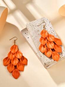2 pièces Boucles d'oreilles mode et exagérées haut de gamme à pétales avec franges, boucles d'oreilles à fleurs et feuilles avec peinture nacrée, convenant pour les vacances au bord de