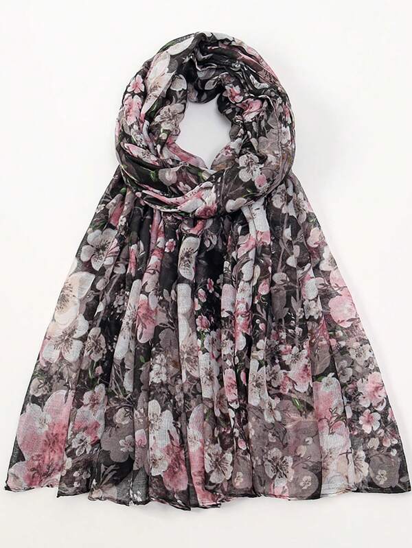 1 Peça Elegante Lenço de Chiffon de Poliéster com Estampa Floral Fofa e Casual, Versátil para Primavera, Verão, Outono e Inverno