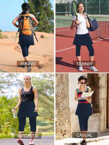 Skort For Women Ladies Leggings With Skirt Capri Running Trousers Tennis Skirt With Pockets Yoga Sports Soft Skirt Shor Tennis Clothing Plus Size - 藏蓝色 - 查看 5