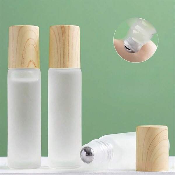 1 PIEZA/2 PIEZAS/10 PIEZAS Botellas de vidrio esmerilado con textura de madera portátiles, botellas separadas de perfume y cosméticos, botellas de aceites esenciales, tapas con textura de madera, botellas vacías de perfume de viaje para volver al colegio