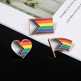 3 件 LGBT 心形珐琅别针彩虹色矩形国旗胸针男同性恋女同性恋徽章别针装饰首饰礼物女性