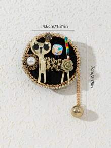 1 Pc Elegant Cute Cat Design, Sparkling Accessory, Golden Crystal Border, Collegiate Badge Style Women Brooch, Luxurious Jewelry Brooch Suitable For Dating, Everyday Wear, Gift