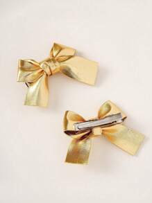 Set de 2 pinzas para el cabello de niña con lazo dorado con brillo, lazos de tela adorables y sencillos, apropiados para la vida diaria o fiestas, accesorios para estudiantes de vuelta a clases