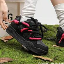 Q-AND Retro National Sports Shoes Thick Bottom Bread Shoes Height Increase Couple Style Comfortable Casual Board Shoes Men's Shoes - màu đen - Xem 10
