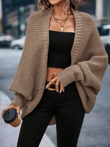 Winter Fashion Casual Elegant Crochet Solid Color Daily Holiday Batsleeve Women's Cardigan Sweater - Khaki - View 4