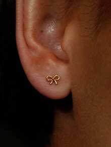 1 Cặp khuyên tai nơ nhỏ cho phụ nữ, không gây dị ứng, mạ vàng 14K, có thể xếp chồng lên nhau, đơn giản, tối giản, khuyên tai nơ nhỏ cho nhiều khuyên, quà tặng trang sức cho cô ấy - Vàng-1# - Xem 4