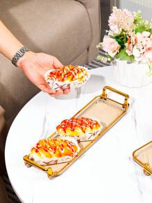 1pc Nordic Style Rectangular Plastic Tray With Golden Handles And Decorative Edges - Multifunctional Home Decor Jewelry Dish, Party Snack Tray - Stylish Design, Minimalist Style, High-Quality Craftsmanship, Jewelry Storage Box
