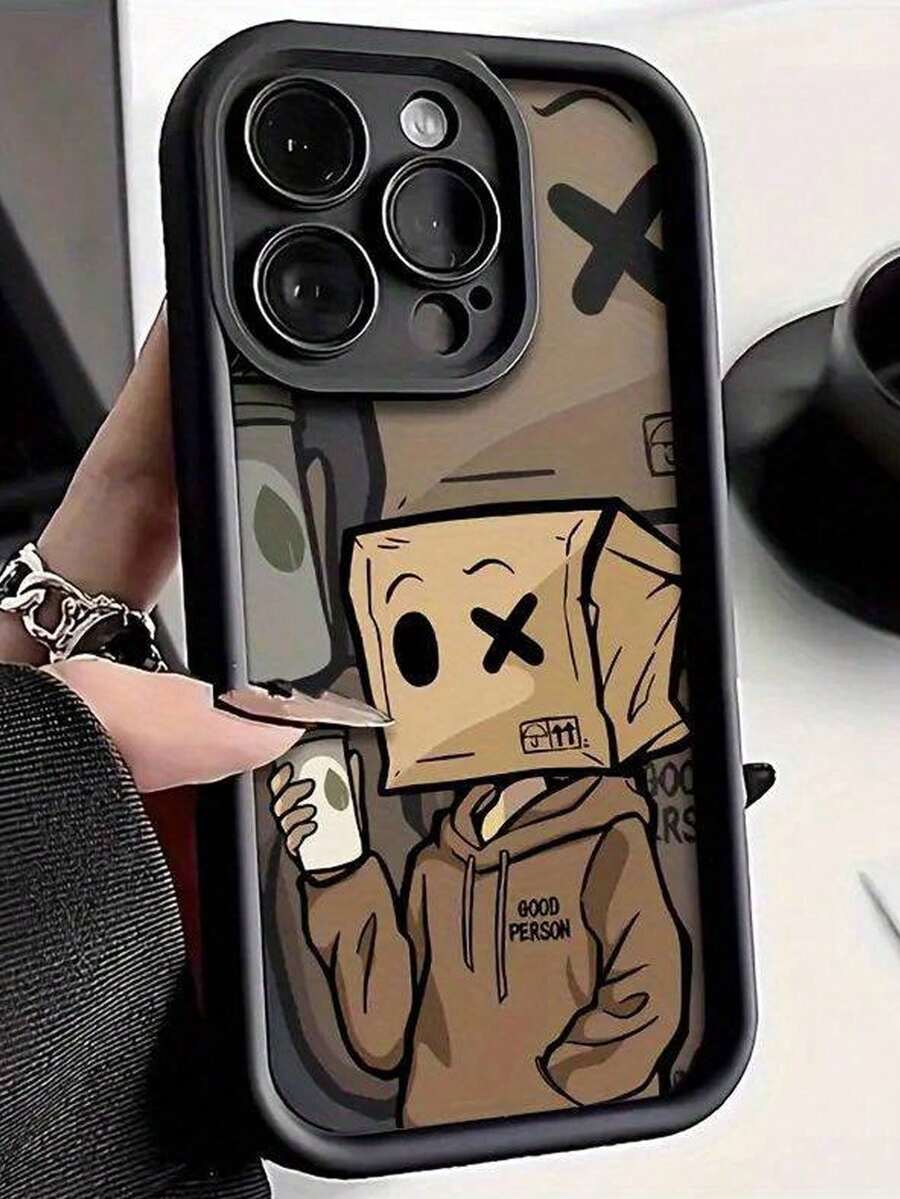 Anime 1pc Paper Box Boy Logo Printed Black TPU Full Coverage Shockproof Phone Case Compatible With IPhone 16 15 14 13 12 11 Pro Max, Gift For Holidays, Compatible With Apple XS/XS Max/XR/11 12 13 14 15 16 Pro/Pro Max/14 15 16 Plus Waterproof Anti-Fall Scratch Resistant - Multicolor - View 1