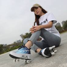 1 pereche de role unisex, pantofi transformabili cu patru roți pentru patinaj sau mers pe jos, potriviți pentru studenți și adolescenți, pantofi sport