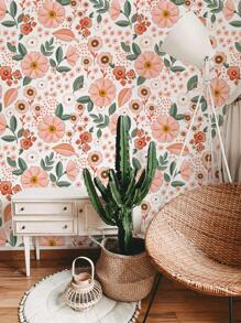 Pink Flowers Pattern Peel & Stick Wallpaper Boho Floral Garden Bedroom Self-Adhesive Removable Wallcovering Pre-Pasted Flowering Meadow Wall Paper Wall Stickers Room Decor Wall Decor Wall Sticker