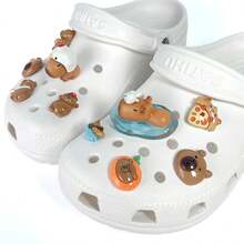 8pcs Cute Capybara Design Shoe Accessories - Adorable Capybaras Decor For Personalized Shoes - Khaki - View 1